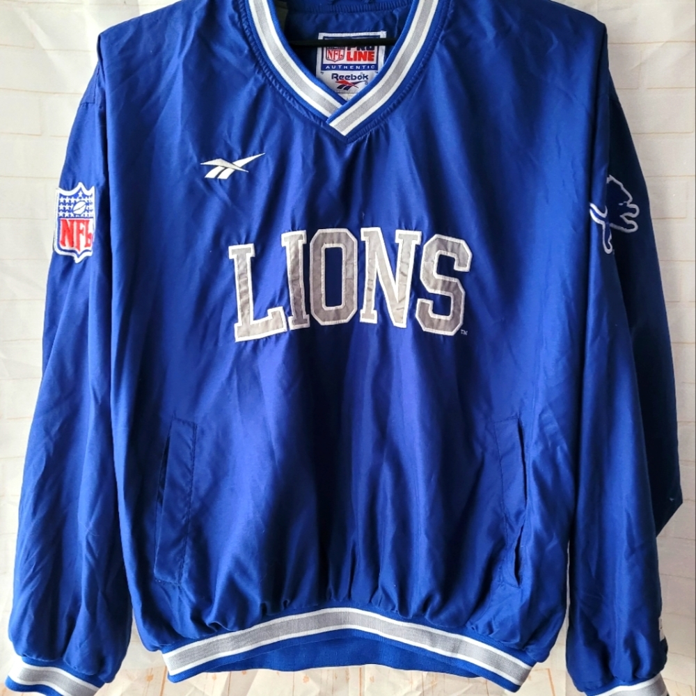 Vtg NFL DETROIT LIONS Sewn Pullover Lined Shirt Jacket Mens Size Large Blue Gray